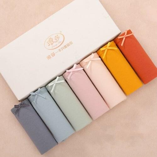 LANGSHA 7Pcs/lot Panties Women Soft Cotton Briefs Underwear Sexy Bow Panties Breathable Ladies Underpants Female Lingerie L XL