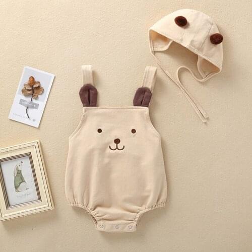 Spring Baby Girl Boy Rompers Pure Cotton Sleeveless Jumpsuit + Hat Clothes Cartoon Bear Rompers Baby Girl Boy Clothes