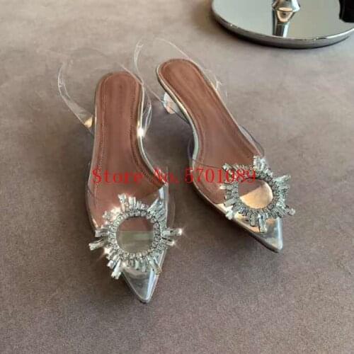 Woman Designer Shoes Begum Sandals Clear Pvc Crystal Sunflower Kick-flare Heels Pvc Paris Italy New Pumps Shoes