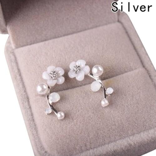 New Fashion Crystal Earrings For Women Pearl Women Branch Shell Pearl Flower Stud Earrings Female