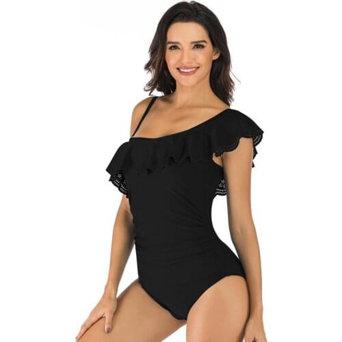Women Tankini Ruched One Shoulder Tummy Control Top Set 2 Piece High Neck Swimsuit