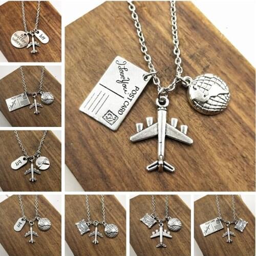 1pcs "Every Journey Starts With One Step" Words Compass Airplane Necklace Camera Jewelry Gift Flight Pilot Travel Necklace