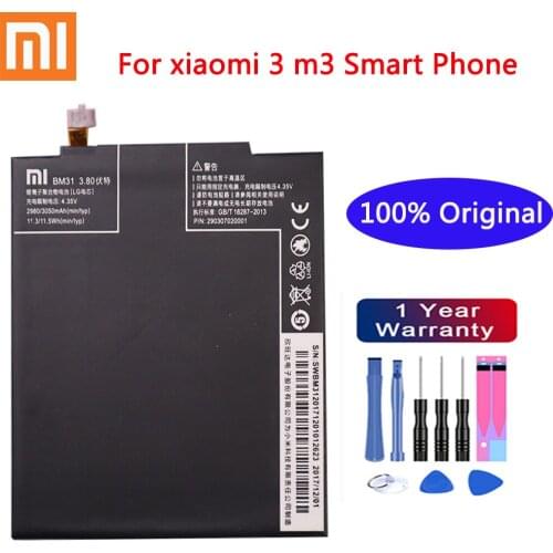 100% Original Replacement Battery For Xiaomi Mi 3 M3 Mi3 BM31 Genuine Phone Battery 3050mAh+Gift Tools +Stickers