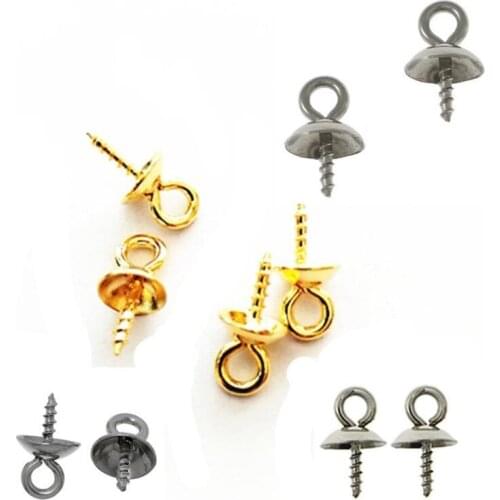 20pcs Stainless Steel Screw Eyes Bails Top Drilled Beads 4/5/6/8mm End Caps Pendant DIY Charms Connectors Jewelry Accessories