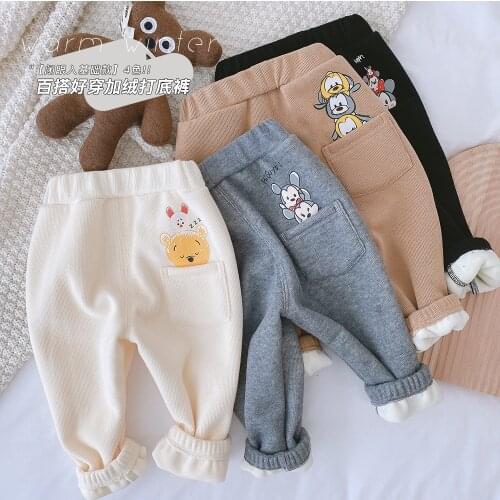 2020 Baby Boys Girls Cute Cartoon Velvet Warm Casual Pants Autumn Winter Cute Toddlers Kids Soft Long Pant Children Clothes