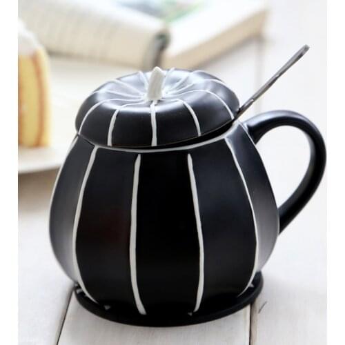 2021 Pumpkin Coffee Mugs With Lid Halloween Mugs Creative Ceramic Tea Cups Milk Water Cups Drinkware New Year Christmas Gifts