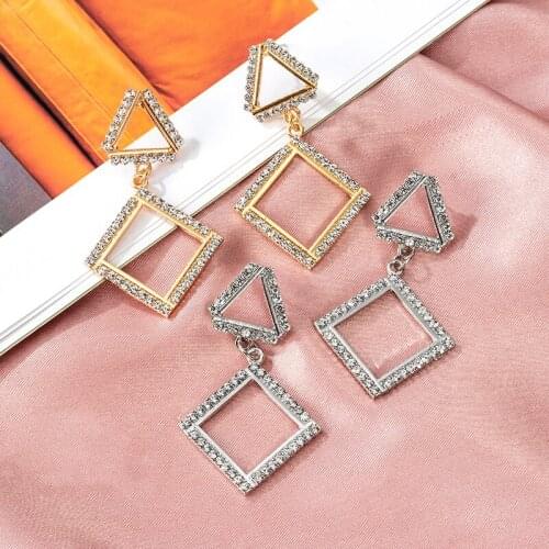 2021 Trend Fashion Statement Earrings Geometric Triangle Earrings For Women Vintage Crystal Gold Silver Color Dangle Jewelry