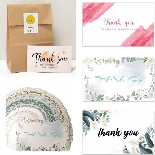 30PCS Greenery Leaves Thank You Cards Greeting Appreciation Cardstock Unique Designs Pink Watercolor Package Insert 2.1x3.5Inch