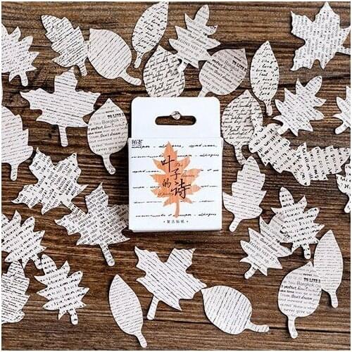 45PCS/box New Cute A Leaf Poem Diary Paper Lable Stickers Crafts And Scrapbooking Decorative Lifelog DIY Stationery