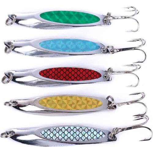 5pcs 7cm 21g Metal Spoon Lure with Holographic Laser Lure Sticker Artificial Fish Scale Skin Spoon Lure Hard Bait