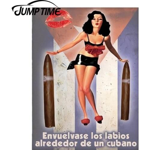 JumpTime 13cm x 9.7cm Car Styling Sexy cigar Pinup Girl Graphic JDM Vinyl Trunk Windows Decal Vintage Car Stickers