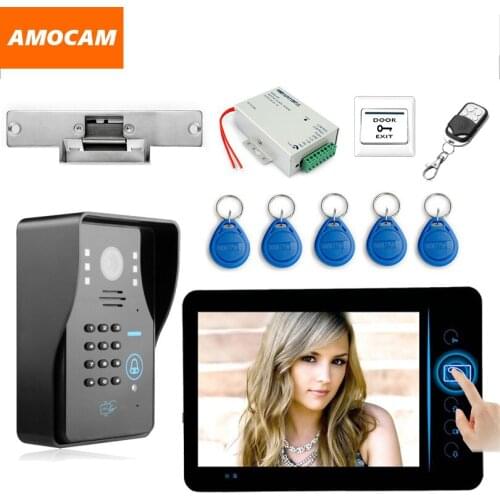 7" Wireless Video Door Phone Doorbell Intercom Kits with Electronic Strike Lock Code/ID Card /Wireless Remote/ Exit Button