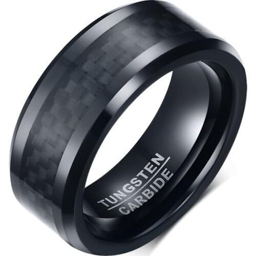 Black tungsten ring inlaid with black carbon fiber wedding jewelery Gift