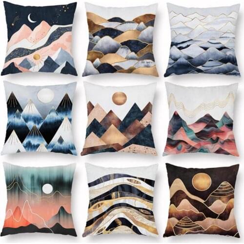 Nordic Style Ins Geometric Landscape Decorative Cushion Covers Creative Mountain Sunrise Abstract Art Pillow Case For Car Seat