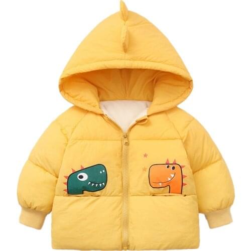 Autumn and Winter Children Clothes Toddler Girls Cartoon Print Coat Baby Boys Thick Cotton Coat Kids Cute Hooded Zipper Jackets