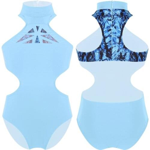 Kids Dancewear Racer Back with Zipper Closure Cutouts Waist Professional Ballet Gymnastics Leotards for Girls Dance Costume