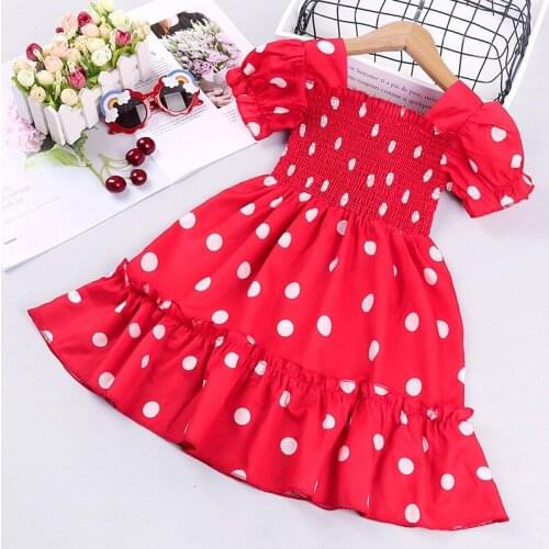 Girls Summer Dress Kids Fashion Shortsleeve Polka Dot Dress Stylish Elastic Skirt for Children Baby Girls