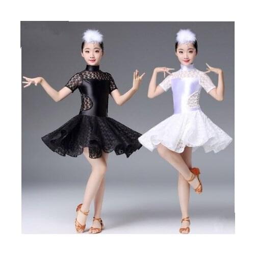 Kid Girls Latin Dance Dress Costumes Child Short sleeve Ballroom Dance Costume Lace Latin Dance Dress For Girls