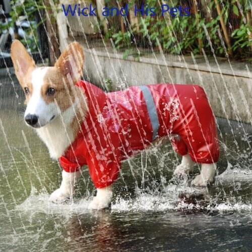 Pet Waterproof Raincoat Reflective Hooded Double-layer Breathable Pants Jumpsuit Pet Clothes Four Seasons Windproof PuppyClothes