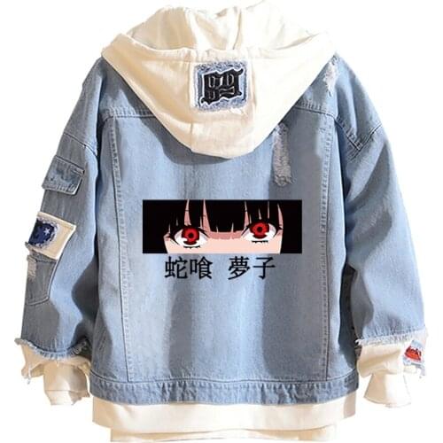 Denim Jackets Kakegurui Cosplay Jabami Yumeko Tracksuit Women Men Couple Oversized Blue Cowboy Coat Hoodies Hooded Sweatshirts