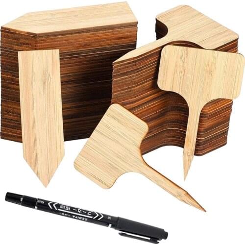 Eco-Friendly Wooden Plant Bamboo Plant Labels w/ 1 Pen Flower Thick Tag Label Mark Garden Decoration Ornaments Vegetables Tools