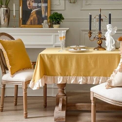 French Retro Solid Color Tablecloth American Hipster Lace Rectangular Dining Table Cover Home Livingroom Coffee Table Cloth