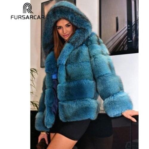FURSARCAR 2021 Winter Thick Real Fur Coat Women Customize Color Natural Fox Fur Fur Warm Short Fur Jacekt With Hood Wholsale