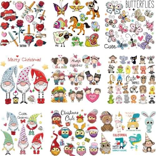 Iron On Cute Animals Transfer For Clothing Santa Claus Heat Transfers For Clothes Stickers For T-shirt Sweater Appliques Apparel