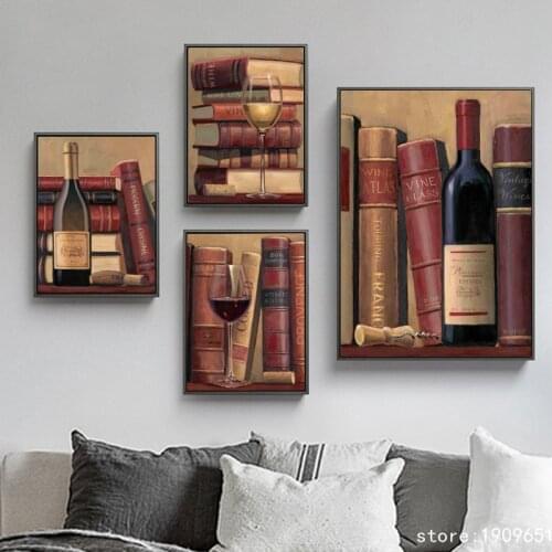Cotton no frame still life book red wine canvas printings oil painting printed on cotton study room wall art decoration pictures