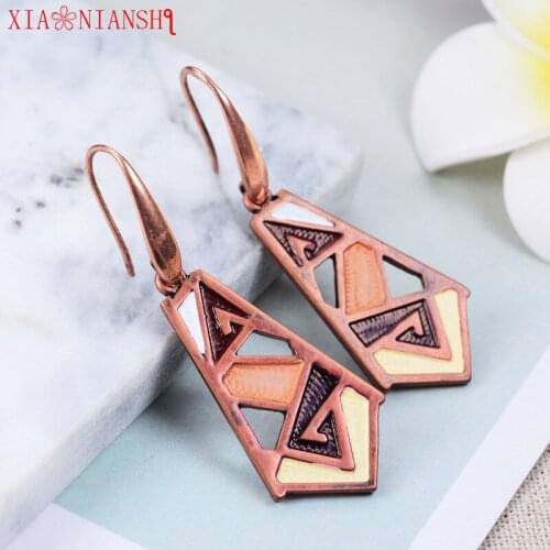 Joyme Unique Design Ancient Bronze Jewelry Enamel Earrings For Women Vintage Geometric Princess Hooks Long Earring Bijoux Female