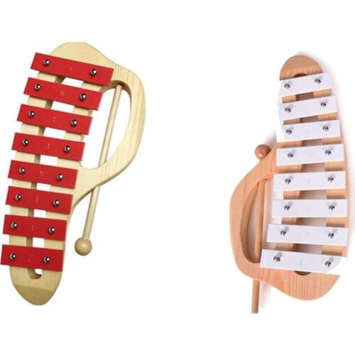 Hand Knock Xylophone Glockenspiel with Mallets 8 Tones Aluminum Sheet Wooden Musical Instrument Preschool Educational Toy for Ki