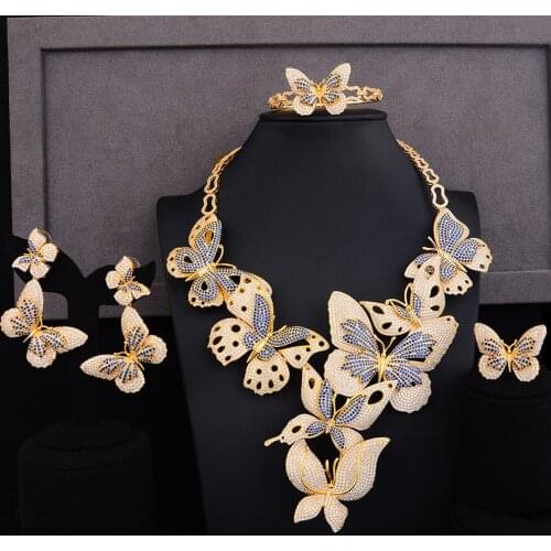 LARRAURI Famous Brand Butterfly Design Luxury Nigerian Dubai Jewelry Sets For Women Cubic Zircon Wedding Bridal Jewelry Set 2019