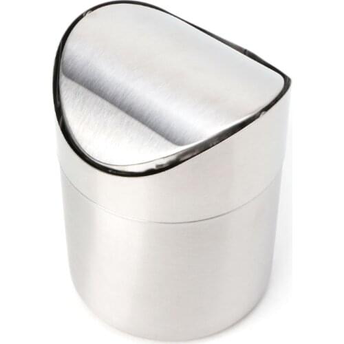 Stainless Steel Desk Trash Bin Countertop Waste Can With Swing Lid 1.5 L