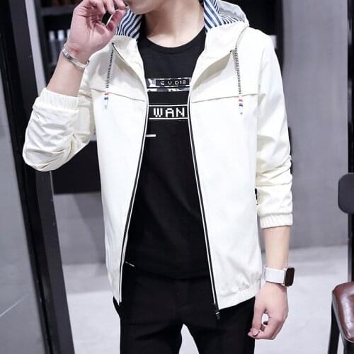 Mens Jackets and Coats Autumn Winter Long Sleeve White Blue Black Clothes with Cap