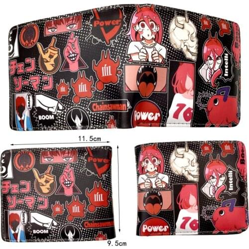 Anime Chainsaw Man Short Wallet Makima Power Pochita Printed Folding Wallet PU Leather Coin Purse Holders Card Bag Gift