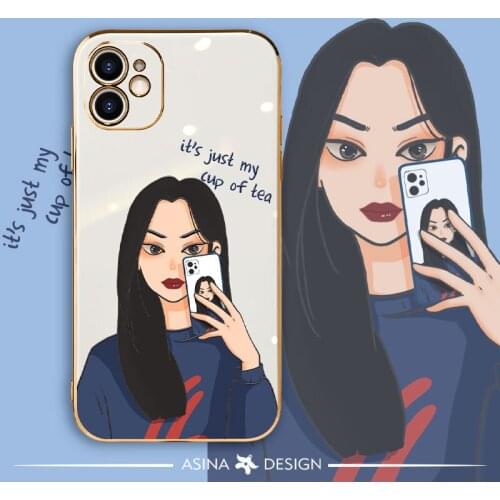 ASINA Electroplated Soft Case For iPhone 11 12 Pro XR XS Max Soft Cartoon Cover For iPhone 6 7 8 Plus SE 2020 Fundas Cool Girl