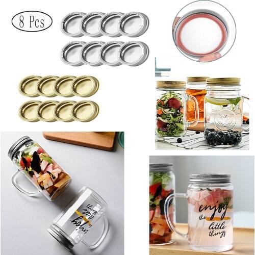 8Pcs 70mm/86mm Mason Jars Lids Kit Polished Stainless Steel Metal Caps Split Type DIY Decor Storage Covers for Glass Jar Canning