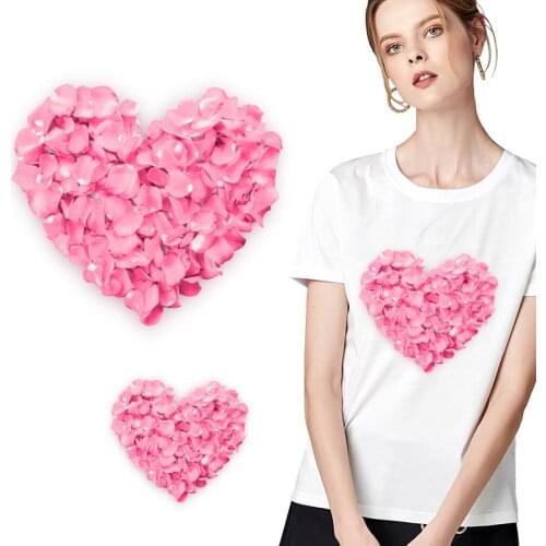 Flower Petal Heart Pacth Iron On Transfers For Clothing Love Heat Transfer Vinyl Sticker Thermal-stickers Fashion Applique Badge