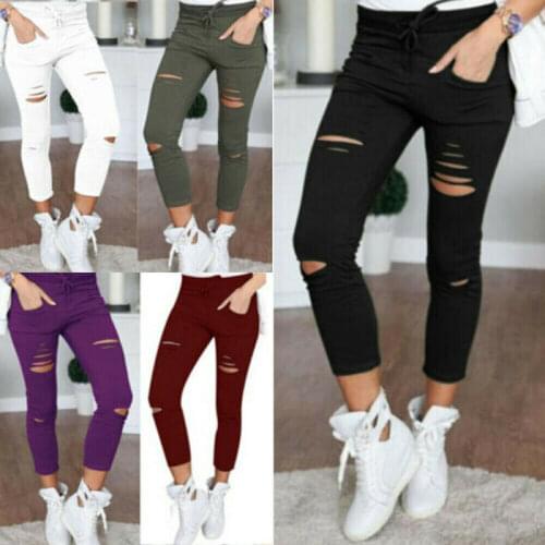 2020 New Fashion Casual Women Sexy Lady Destoyed High Waist Denim Jeans Pencil Pants Trousers Outwear Sport Slim