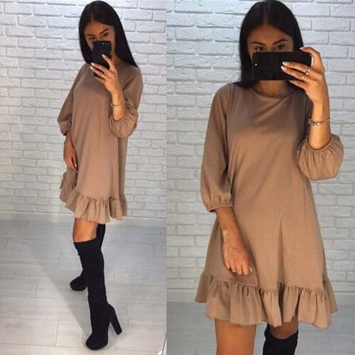 Autumn Dress Women Casual Loose Party Dress Ruffles Sundress Female Fashion Lantern Sleeve Mini Dress Hot Sale
