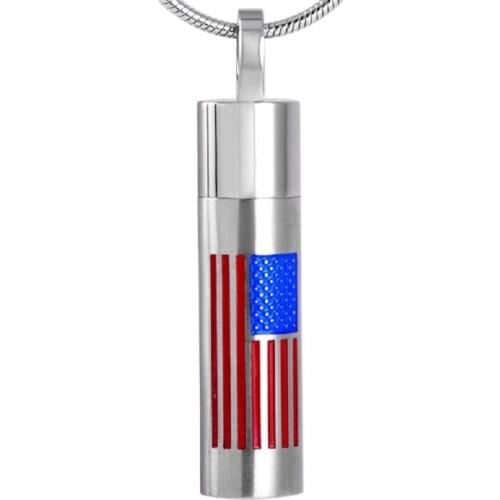 Stainless steel Open Tube Perfume Bottle urn pendant necklace keepsake cremation ashes jewelry Engrave US National Flag