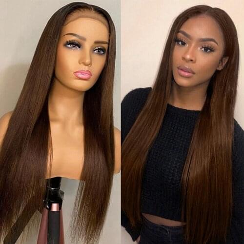 Brown Color Human Hair Wigs Straight Human Hair 180% Lace Front Wig Brazilian Remy Lace Wig Pre Plucked With Baby HairT Part Wig