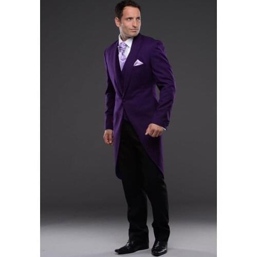 Purple Jacket One Button Lavender Tie Handkerchief Black Pant 5Pieces Swallow Tailed Coat New Style Fashion Terno Masculino Slim