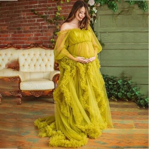 Long Sleeve Maternity Dresses For Babyshower Off the Shoulder Ruffles Maternity Gown Photography Pregnancy Women Long Dress