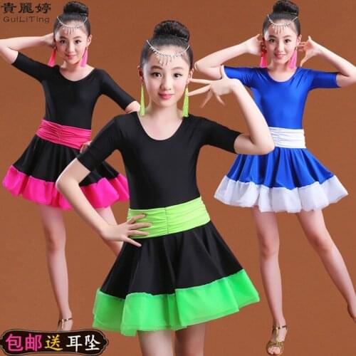 Girls Latin Dancing Dress Children Modern Ballroom Dance Dress Children Salsa Tango Wear Kids Performance Stage Suit B-5675