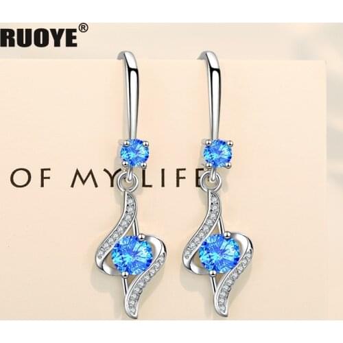 925 Sterling Silver Luxury Blue Pink White Heart Crystal Earring For Women Fashion Silver Jewelry 2021 New
