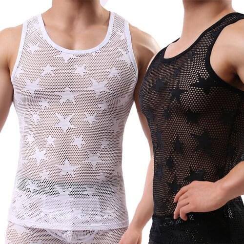 Mesh Men Undershirts Underwear Tank Tops Transparent Vest Undershirt Male Gay Sexy Sleeveless T-shirts Tees Slim Fitness Tops