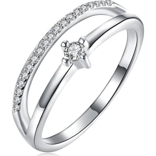 SILVERHOO 925 Sterling Silver Women Rings Double Line Zircon CZ Design Wedding Ring For Women Fine Jewelry Anniversary Gift 2021