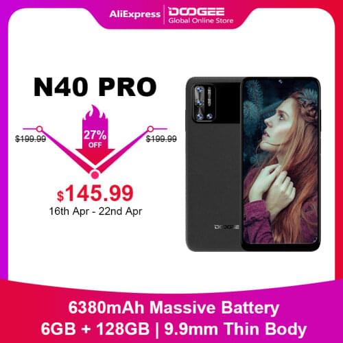 DOOGEE N40 Pro Mobile Phone Helio P60 6GB+128GB 6.5" inch 6380mAh Battery 20MP Quad Rear Camera 9.9mm Thin Body Smartphone