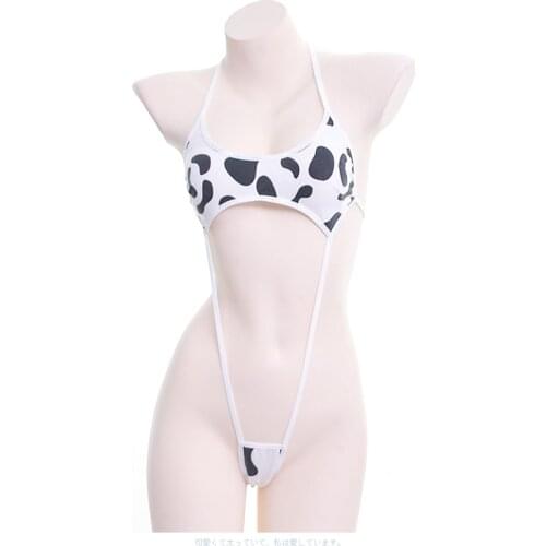 Sexy Womens Milk Cow One Piece Bikini Tie Style Backless Cute Exotic Apparel Cotton